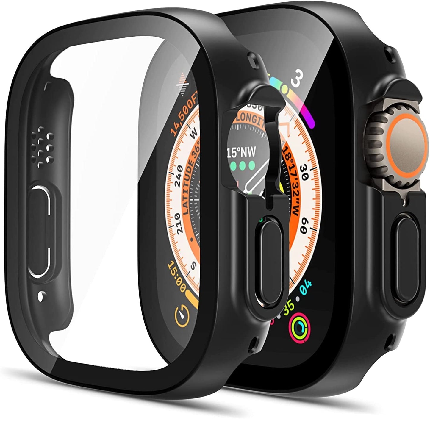 Maxandfix - 2 Pack Hard Case Compatible for Apple Watch Ultra 49mm with 9H Tempered Glass Screen Protector - Black - - Maxandfix -