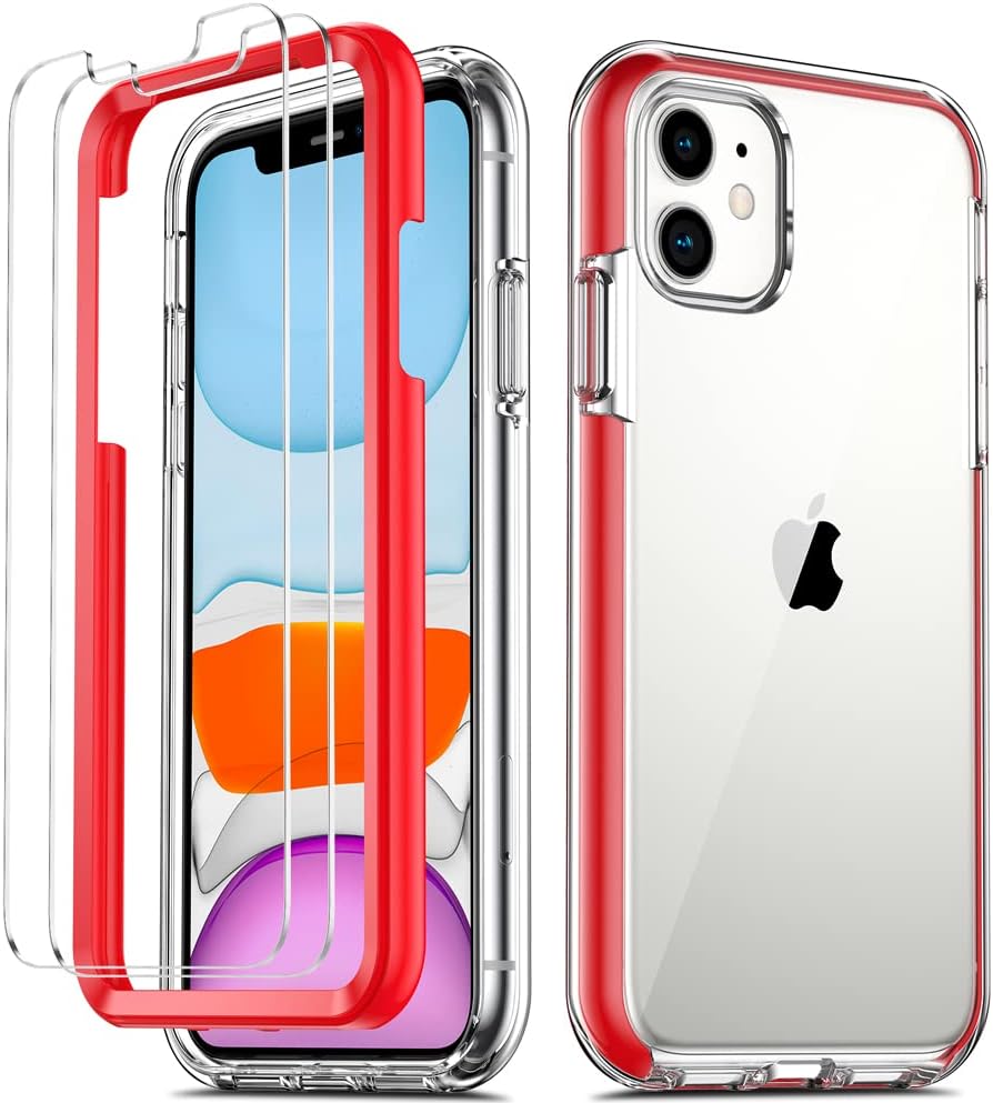 Maxandfix - iPhone 11 Case with x 2 Tempered Glass Screen Protector - Red - - Maxandfix -