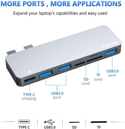 Maxandfix - USB C Hub, 6 in 1 Aluminum Type C Hub Adapter with 3 USB 3.0 Ports, TF/SD Card Reader - Maxandfix -